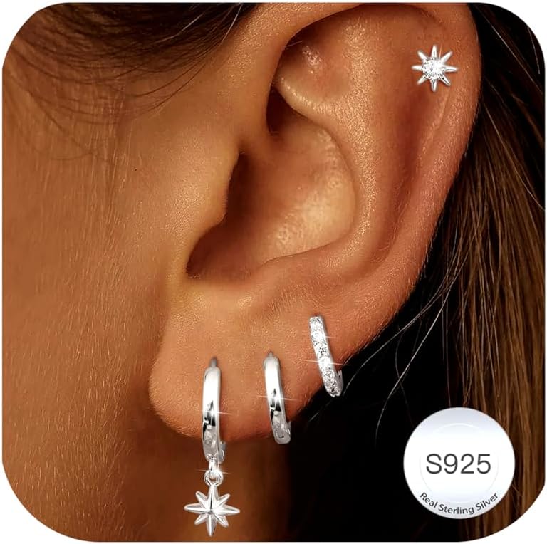 Lot De 4 Paires De Boucles D'oreilles Créoles En Argent Sterling 925 Hypoallergénique Pour Cartilage (argent, 8 Mm X 4), Argent Sterling, Pas De Gemme
