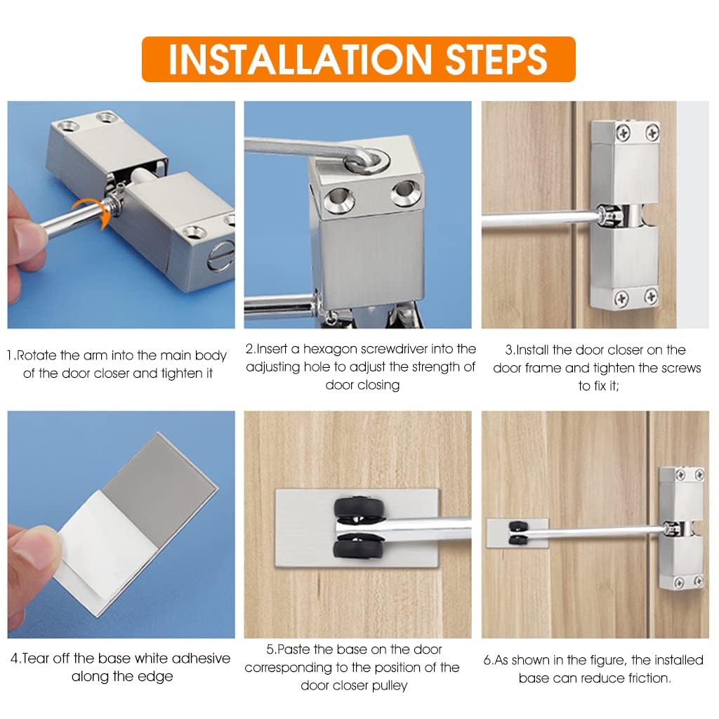 BOSCO Adjustable Automatic Door Closer for Wooden, Metal & Security Doors | Zinc Alloy Spring Hinge Closer with Silent Operation | Supports Up to 30 Kg | Stainless Steel Finish — Amazon image 6