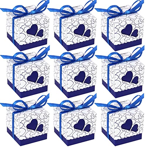 50pcs Boîtes Dragée Baptême, Boîtes Cadeau Papier, Boite Bonbons, Coffret Emballage Carton en Forme de Coeur Ciselé pour décoration du Fêtes, Mariages,...