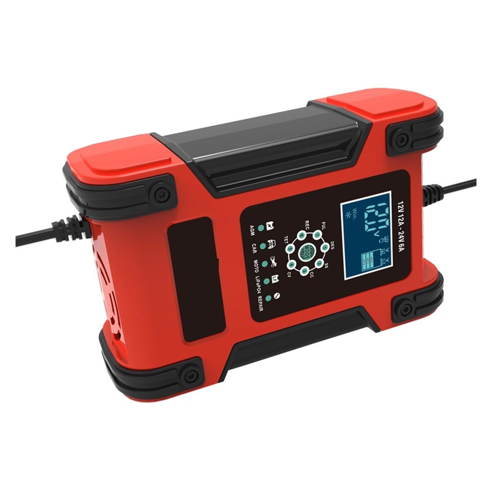 Cargador De Batería De Motocicleta De Coche Inteligente De 12V 6A For Auto Moto Gel De Plomo Ácido Carga Inteligente con Pantalla LCD Digital(Yellow)