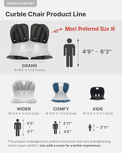 Miniatura 6 de curble Grand (Extra Anchas y Resistentes) Juego de Fundas  Soporte Ergonómico para Respaldo de Silla y Funda Desmontable, Soporte Lumbar para