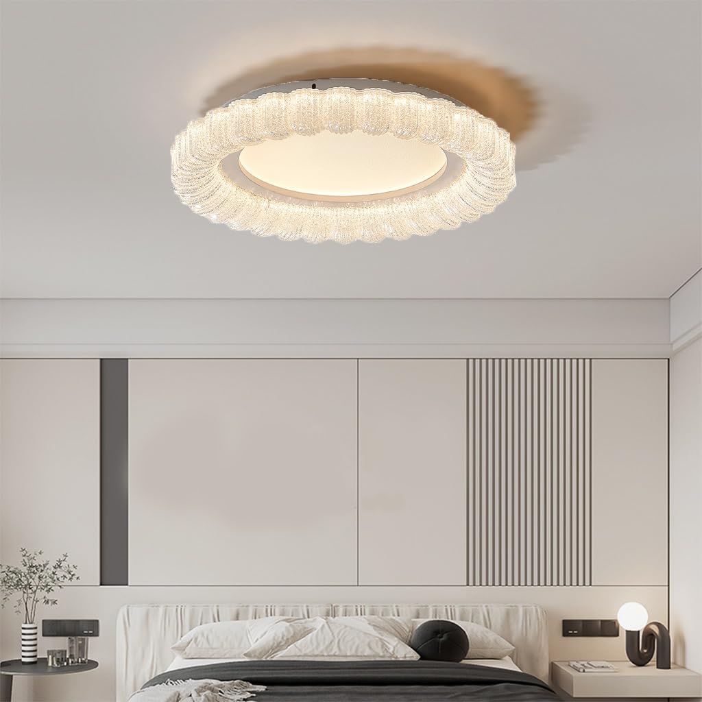 Okrągła lampa sufitowa LED z regulacją jasności biała z kloszem z przezroczystego akrylu do montażu wpuszczanego tuż przy suficie z regulacją jasności bez migotania do salonu kuchni