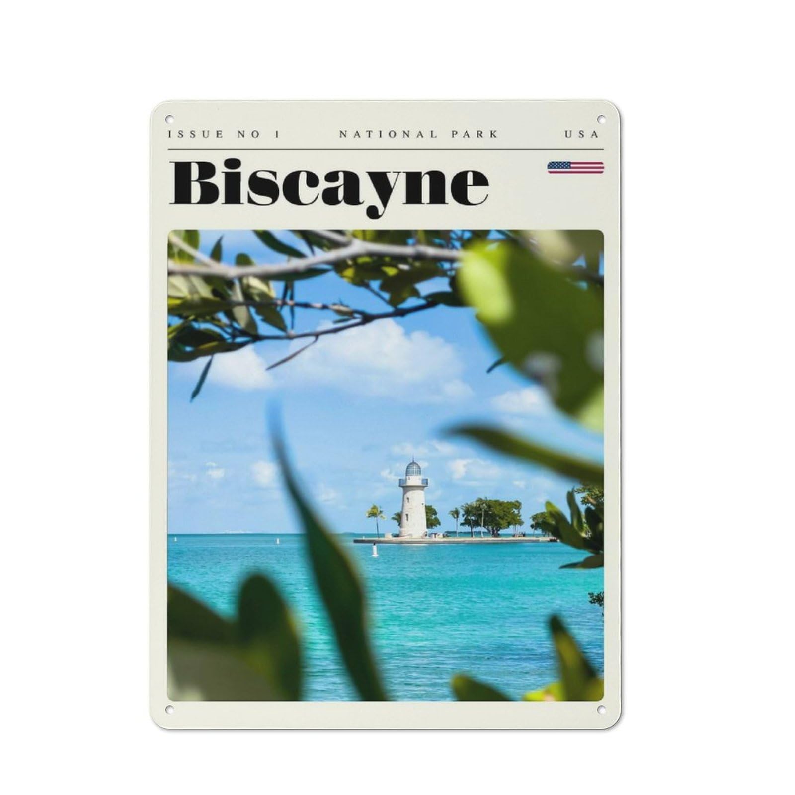 Junmoney Style-13 Tin Wall Plaque 40X30cm With Biscayne National Park Lighthouse Travel Art For Café Or Restaurant, Housewarming Present For People Styling Café And Restaurant