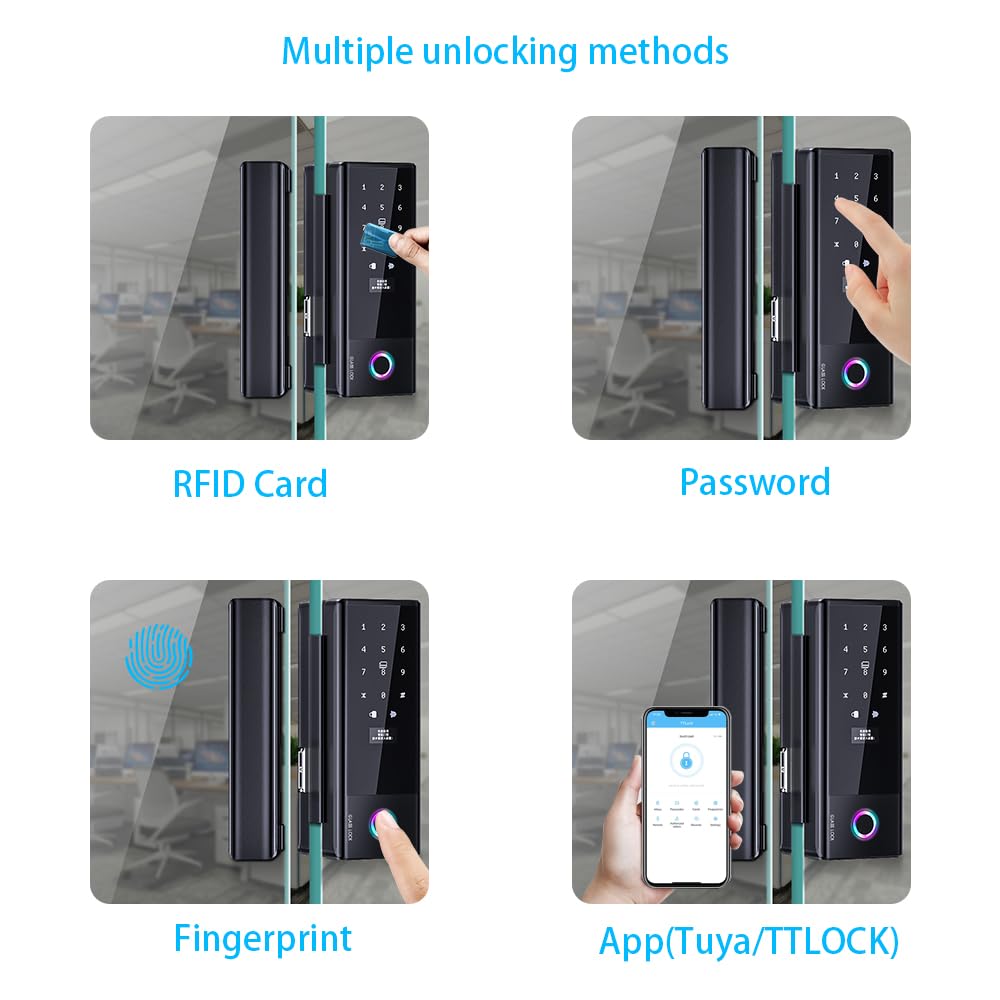 Intelintny Zamek Do Szklanych Drzwi Biometryczny Z Użyciem Linii Papilarnych TTlock Tuya Elektroniczny Cyfrowy Bezkluczykowy Przesuwnych(G180TTLOCK with GW)