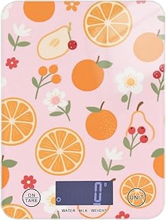 Escala de medición de alimentos bariátricos, 5 kg/5 g, pantalla LCD, báscula de cocina para el hogar, con 4 unidades para expreso, ceto, pérdida de peso, color rosa baya, naranja, pera, textura floral