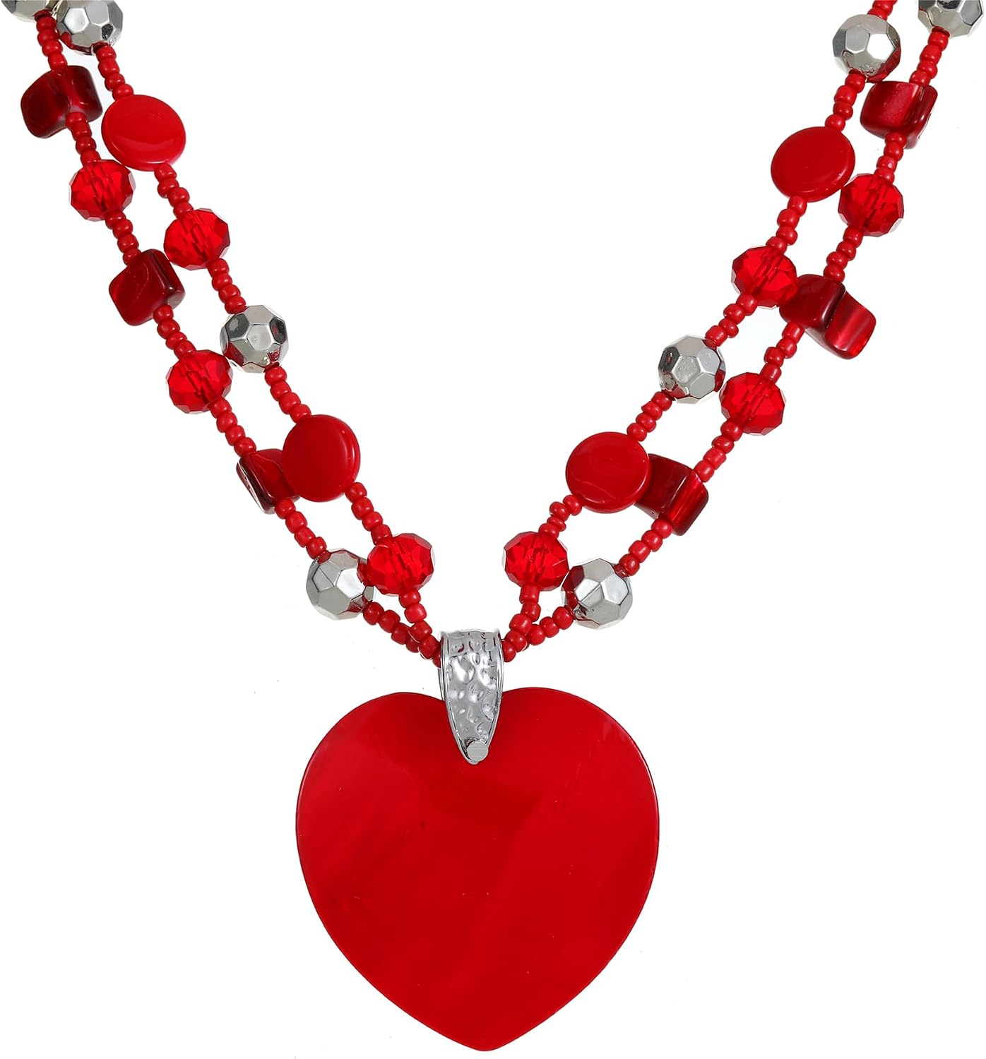 Elisheva Chunky Heart Necklace for Women Colorful Shell Heart Pendant and Beaded Choker Necklace Fashion Statement Chunky Jewelry