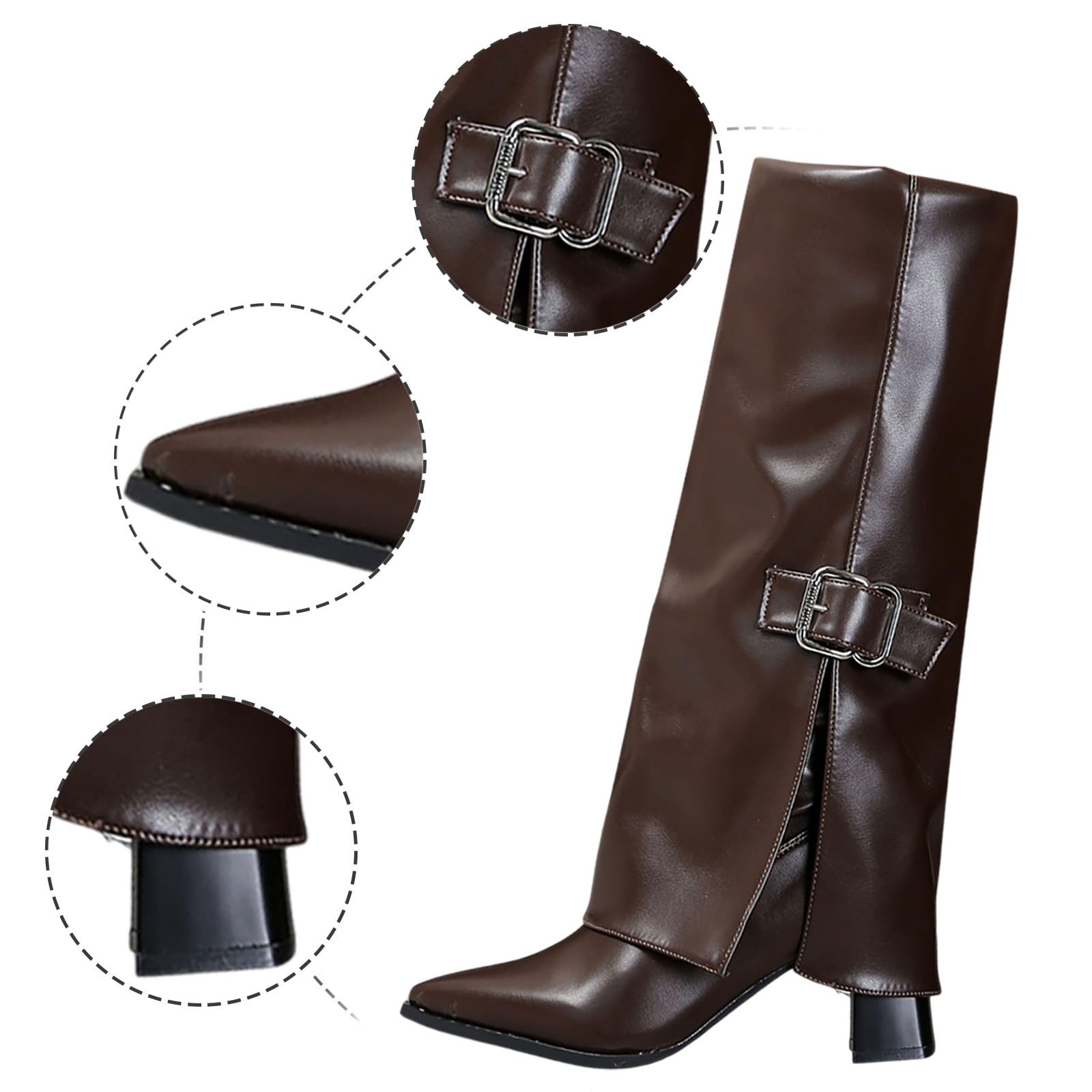 Generisch Botas de equitación Botas de moda con puntera puntiaguda y media pantorrilla y detalle de hebilla. Botas cómodas y elegantes para otoño e invierno.