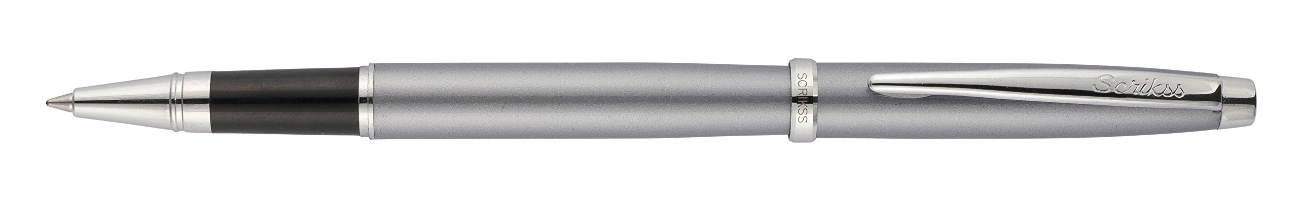 Scrikss Roller Ball Pen Grey Brass Body Chrome Plated Trims Metropolis 800 Series Modern & Elegant Design Ideal for Office, Home, College, Gifting