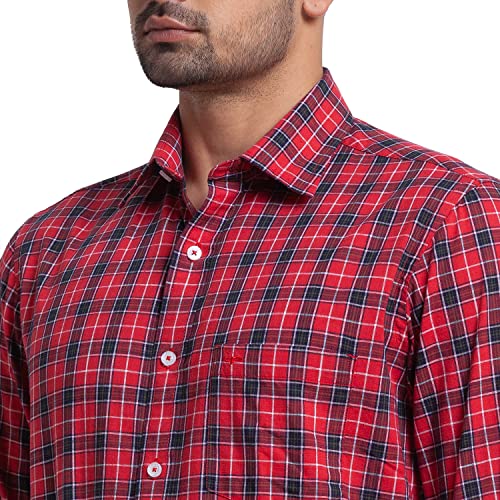 Image of Colorplus Red Checks Tailored Fit Casual Shirts for Men
