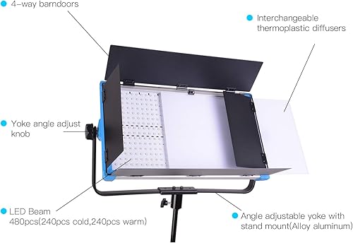 Miniatura 5 de Panel de luz LED para video y fotografía, DF DIGITALFOTO Helios regulable bicolor 3200K-5500K YouTube Lighting CRI95+ 100W luces de estudio y