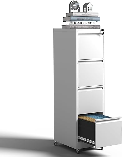 Archivador móvil de 3 cajones, archivadores de metal blanco para debajo del escritorio con ruedas, archivador vertical delgado para oficina en casa,