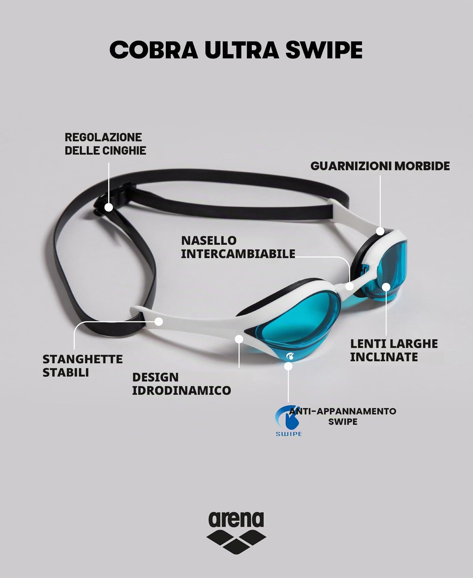 ARENA Cobra Ultra Swipe, Mascherina Unisex Adulto