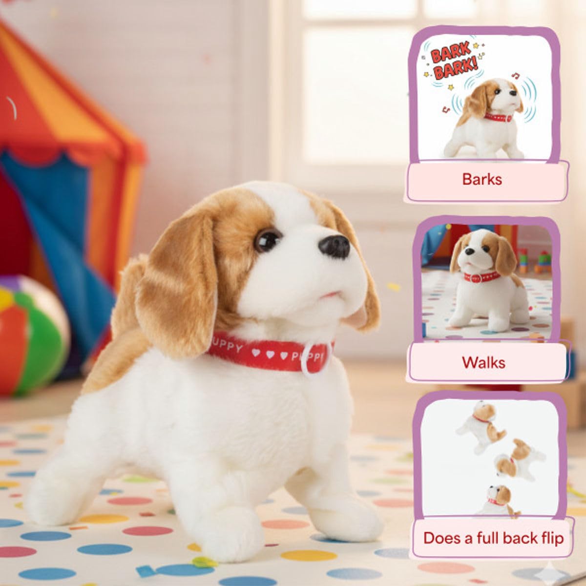 Amazon.co.jp: Happy Trails インタラクティブぬいぐるみ子犬おもちゃ