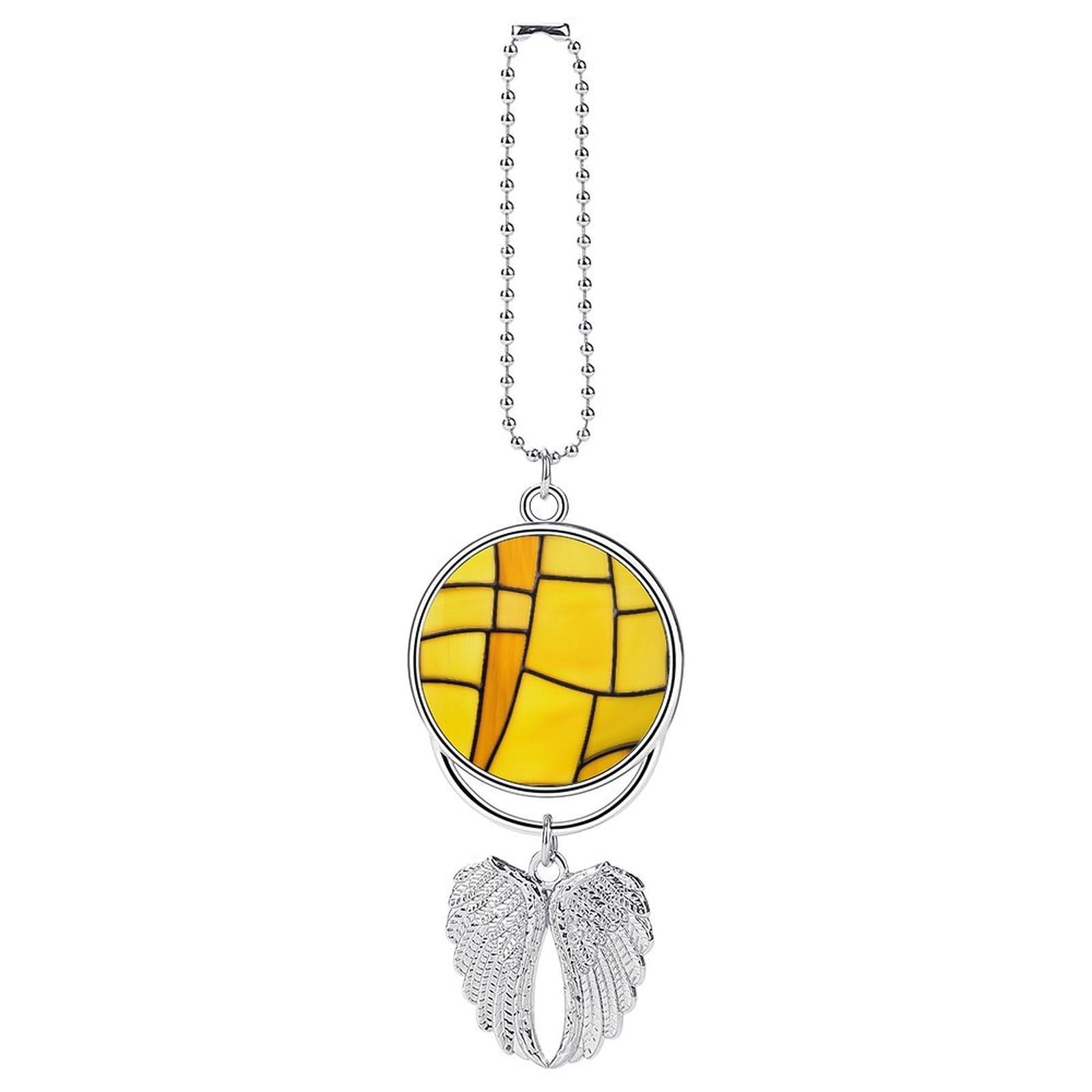 Simple Yellow Piece Stained Glass Car Hanging Pendant Car Interior Decoration Rearview Mirror Charms Ornaments