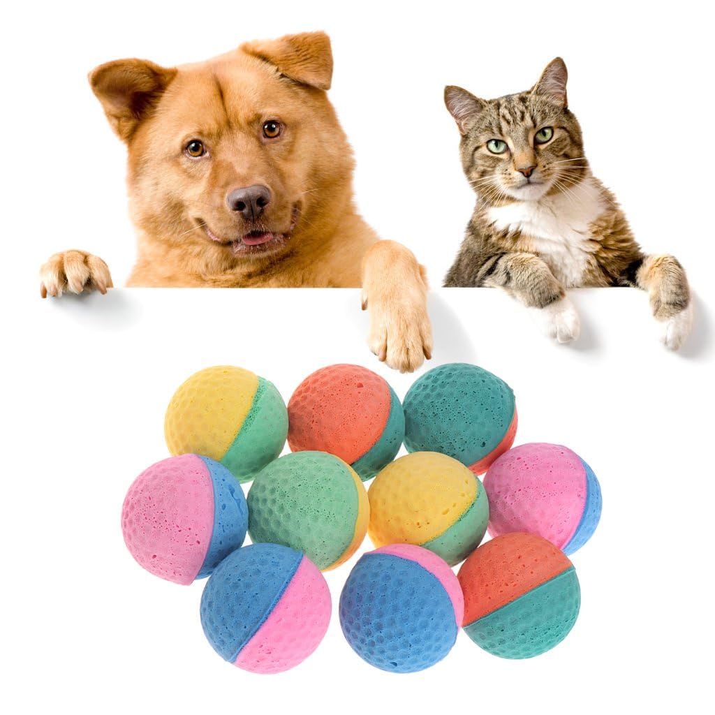 EHOTER Cat Balls Soft Foam Elastic Latex Chew Ball Toy for Puppy Kitten Dogs Colorful Pet Toy Pet Chew Toys Ball Bite Resistant Training Toys Treat Balls for Small Dogs Cats Kittens (10PCS)