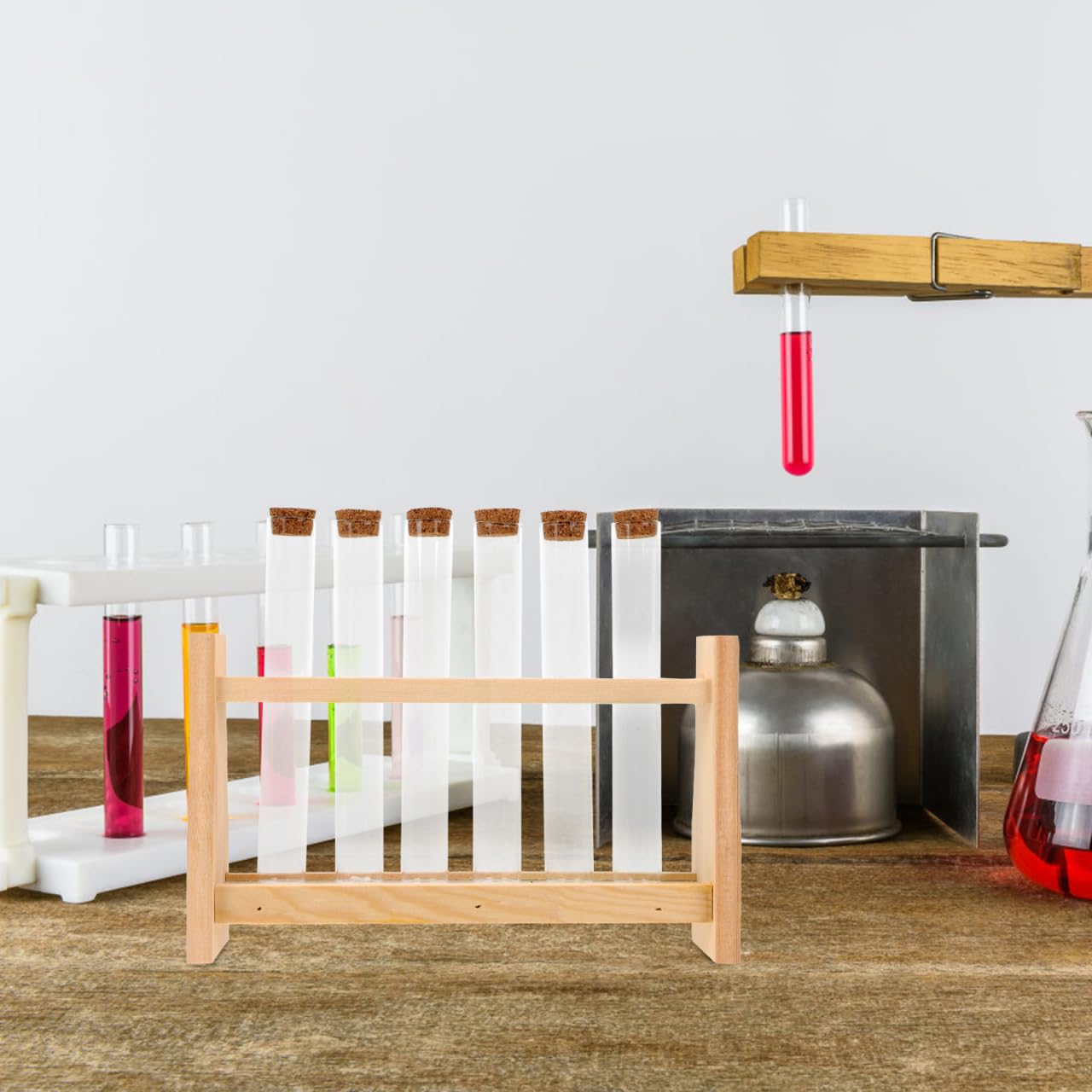 TOPBATHY Support Tube À Essai Bois 6 Tubes Verre 8.66X7.28X2.36 Pouces Porte-Éprouvettes Multifonctionnel Laboratoire Maison École Organiseur Stable