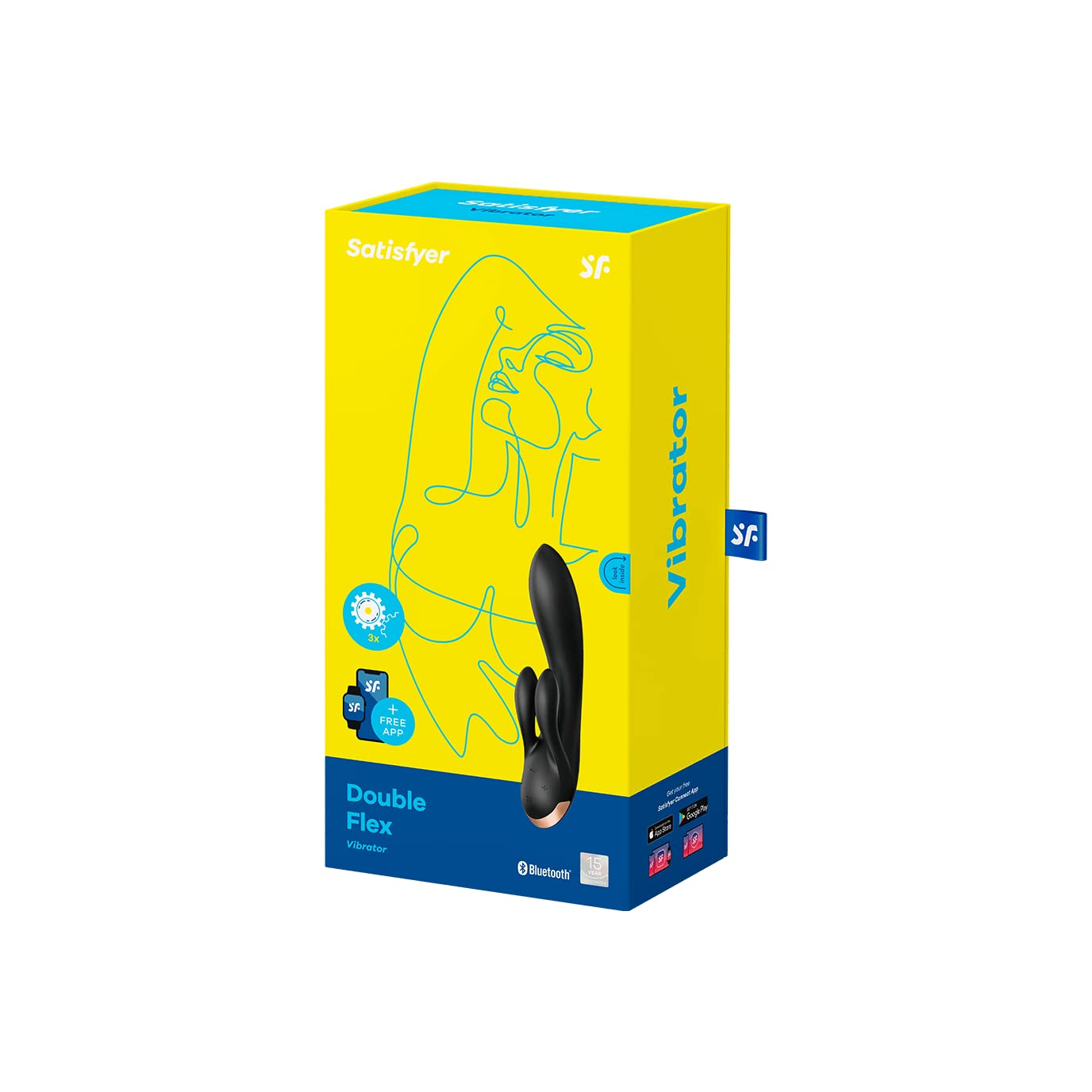 Satisfyer, vibrador, conejito con Bluetooth, Double Flex Connect App, 20 cm, con app, 3 motores, totalmente de silicona completa, recargable, impermeable, color:negro