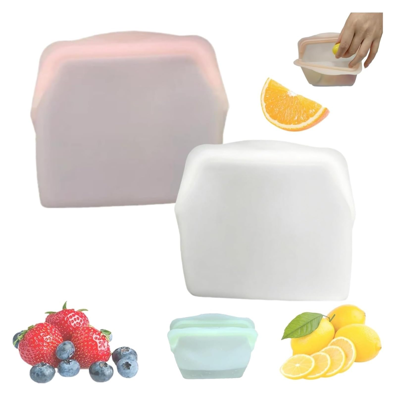Everbag Silicone Food Storage Bags, Reusable Leak-Proof Upright Freezer Bags, Odour-Proof & High Temperature Resistant(White+Pink,1000ML)