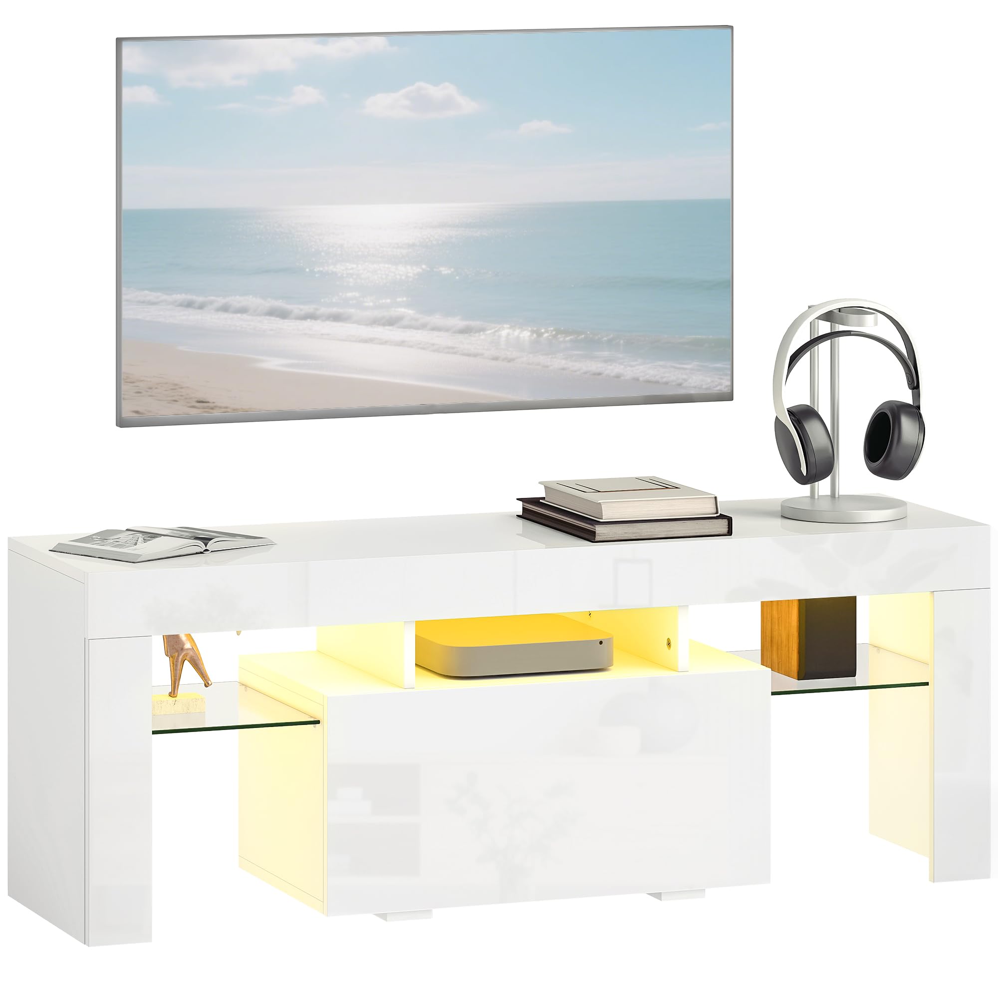 homcom meuble tv 120 cm led rgb