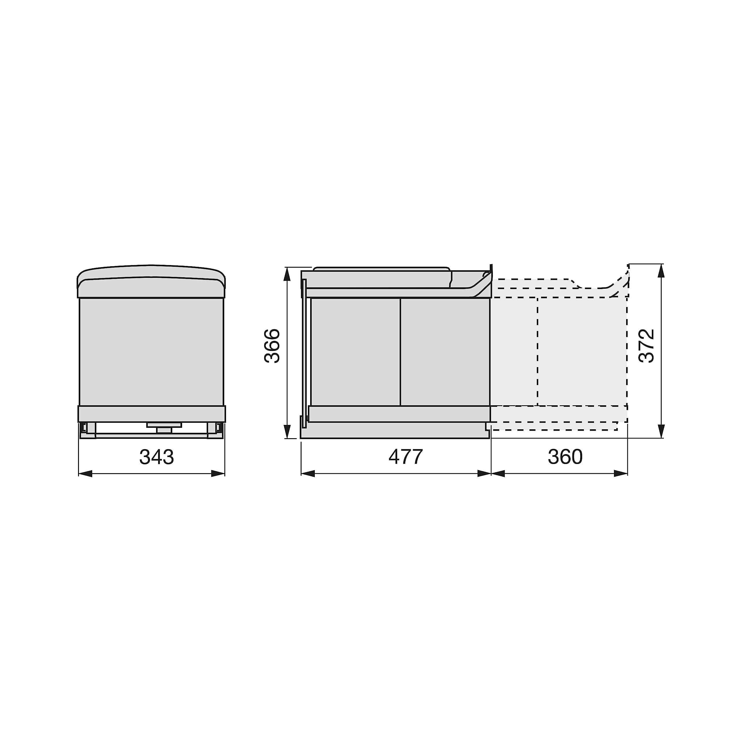 EMUCA - Contenedores de reciclaje para cocina, Cubos de basura bajo fregadero 1 x 16L + 2 x 7,5L, fijación inferior y extracción automática, Plástico gris
