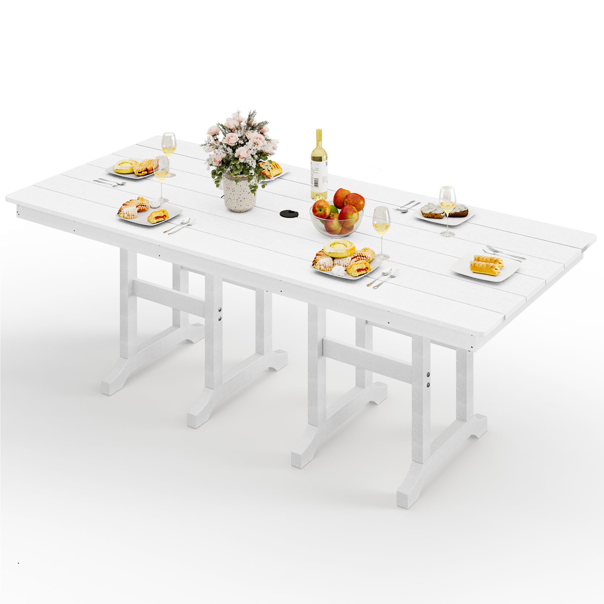 YITAHOME HDPE Patio Dining Table for 6, 71" Outdoor Dining Table w/Max Bearing 165 LBS, All Weather Rectangular Patio Table w/1.57" Umbrella Hole for