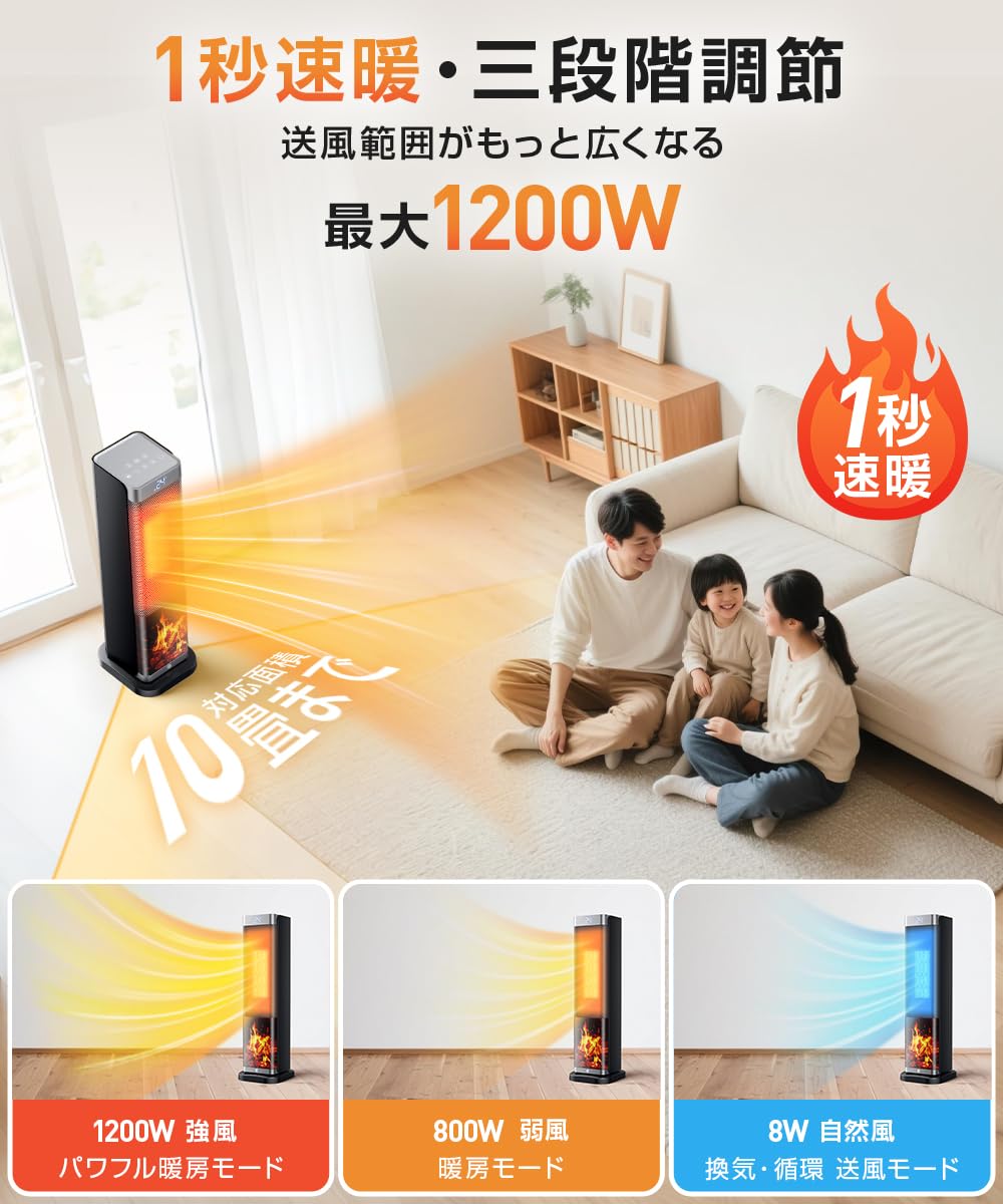 Amazon | セラミックヒーター 【2025年AI自動制御モデル・節電・速暖