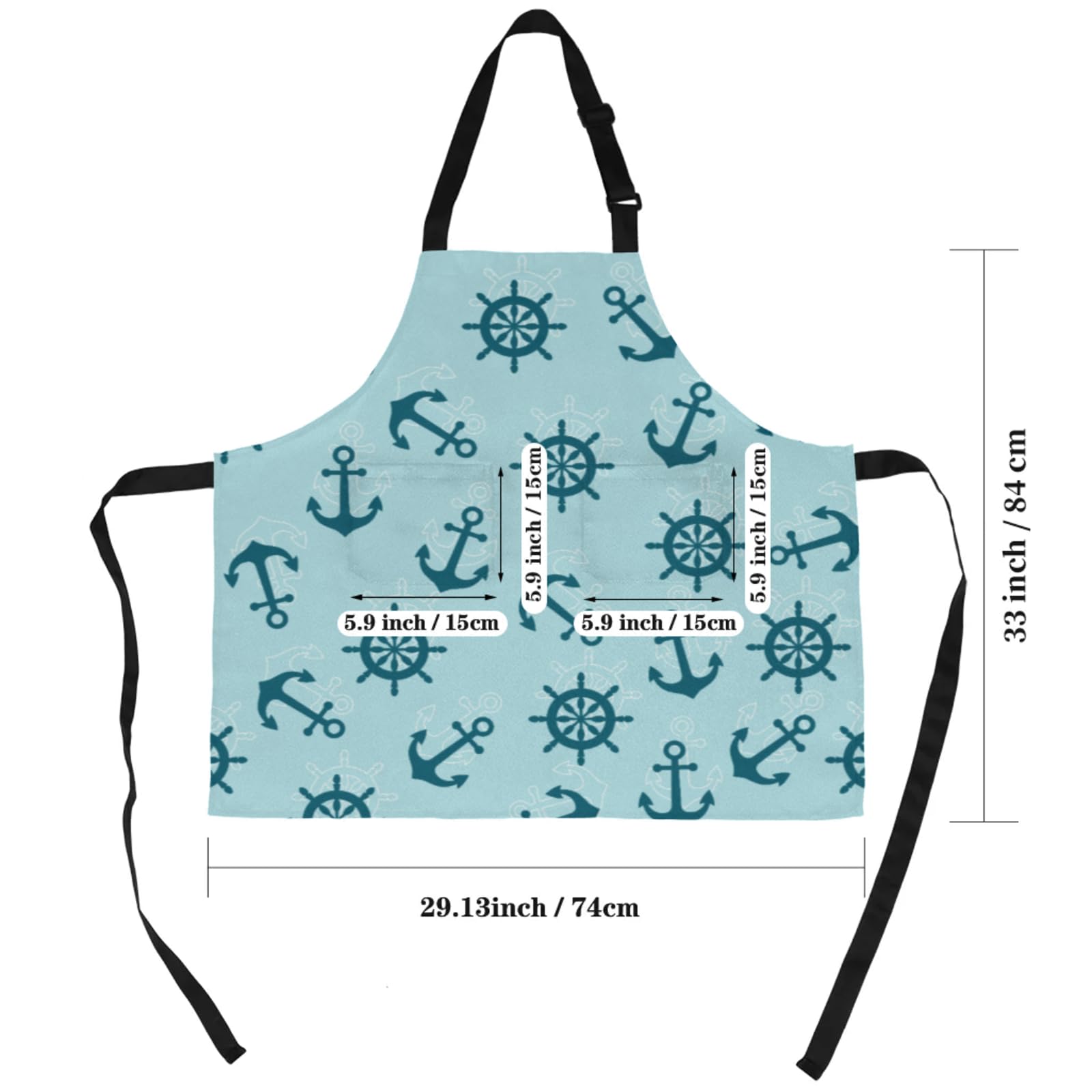 Aglebo Ocean Pattern Hand Painting Chef Apron with Pockets Adjustable Shoulder Strap Waterproof Cooking Apron for Kitchen Baking Gardening Pottery Painting