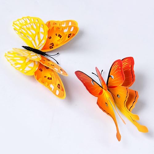 Miniatura 6 de Decoración de pared de mariposa 3D, 12 piezas de doble ala, decoración de mariposa amarilla para decoración de habitación de niños, decoración de