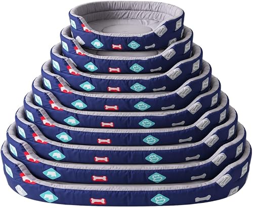 Pet Bed Blue | Pup to Adult Sizes, Cushioned Interior, Oval Shape, Paw Print Design, Dogs of All Breeds