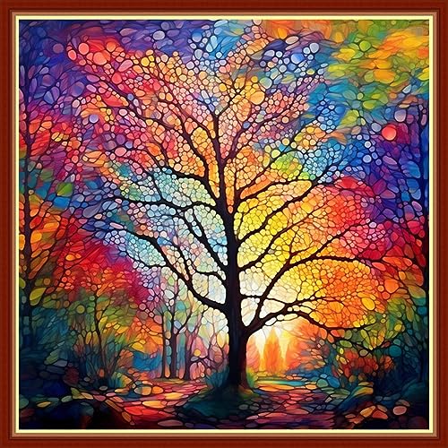 Image of Findvoor Stamped Cross Stitch Kits for Beginners Full Range of Cross Stitching Embroidery Pattern for Adults, 11CT DIY Needlepoint Embroidery Starter Kits-Moonlight Tree 17.7x17.7 inch