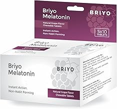 Briyo Melatonin 3 mg Natural grape flavoured Chewable Tablets - Fast-Acting Quick Dissolve Night time Relaxation & Restful Sleep Support - Sleep Aid - 50 Chewables pack