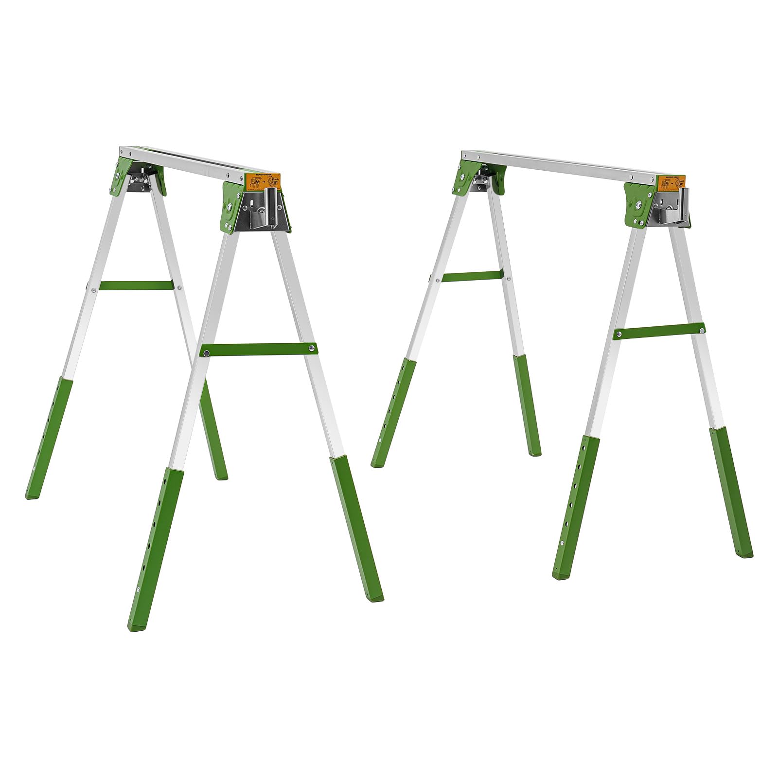 Juego de 2 caballetes de trabajo plegables, altura ajustable, capacidad de carga de 1200 kg, 6 ajustes de altura (72-89 cm), caballete plegable para banco de trabajo, garaje, obras (verde)