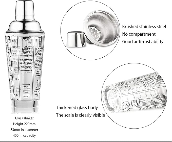 Kit Bartender 14 Piezas con Soporte - Set Coctelera Bar - Acero Inoxidable miniatura 2