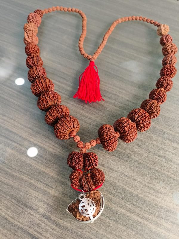 Genuine Indrani Mala 1 to 21 Mukhi Nepali 1 2 3 4 5 6 7 8 9 10 11 12 13 14 15 16 17 18 19 20 21 Faced Rudraksha with Gaurishankar & Ganesh Rudraksha इन्द्राणी माला Shiv Ji Ki Mala Wear-image-49