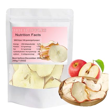 Natural Dried Apples Slices Premium Crispy No Sugar Added Dehydrated Apples Snack Bags No Addition for Cocktails/DIY Baking/Candle Crafts/Fruit Snacks 7.05oz(200g)
