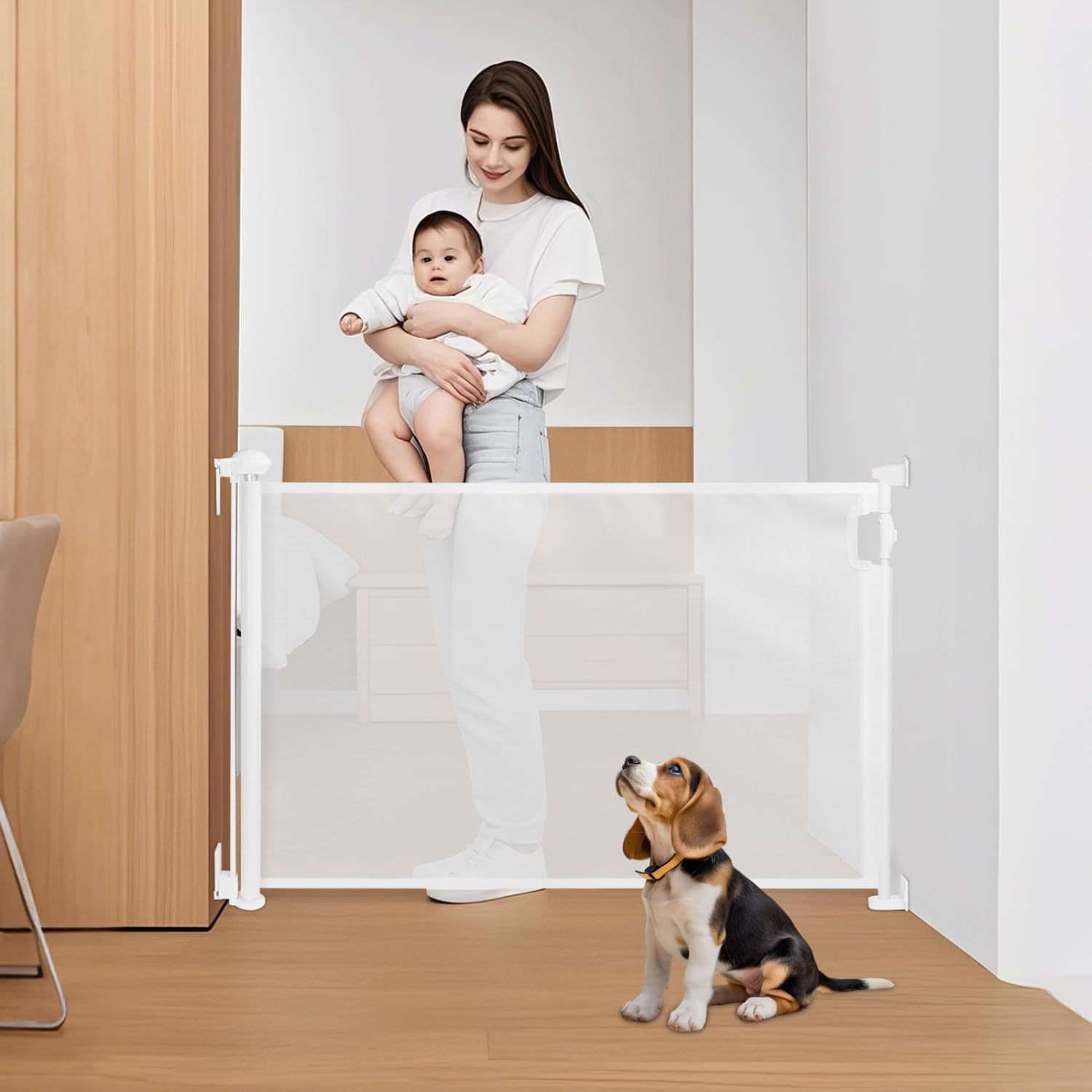 Nobleza - Puerta Seguridad Bebé Extensibles, Barrera Seguridad Nños y Perros 0-180cm, Apertura con Una Mano, Ideal para Escaleras, Puertas, Interior y Exterior, Blanco