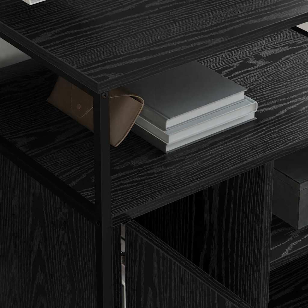 Armadio con stazione di ricarica, effetto rovere nero, armadietto portaoggetti con ruote, 3 ripiani, 4 scomparti, in legno, 61 x 46 x 67 cm, per ufficio, casa e mensola