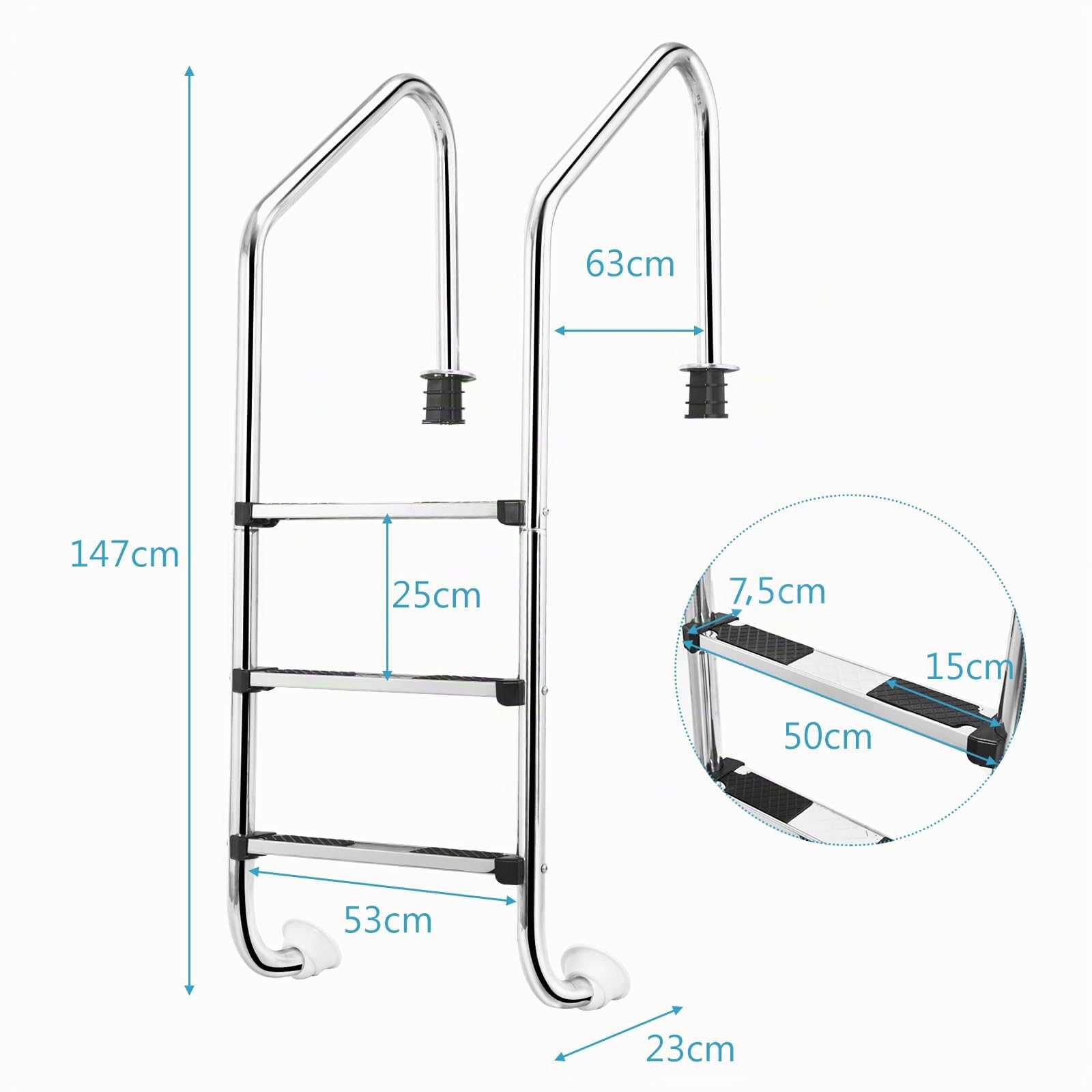 COSTWAY Scaletta per Piscina in Acciaio Inox, Scaletta Piscina con 3 gradini Antiscivolo, con Corrimano Comodo, Capacità di Carico: 150 kg