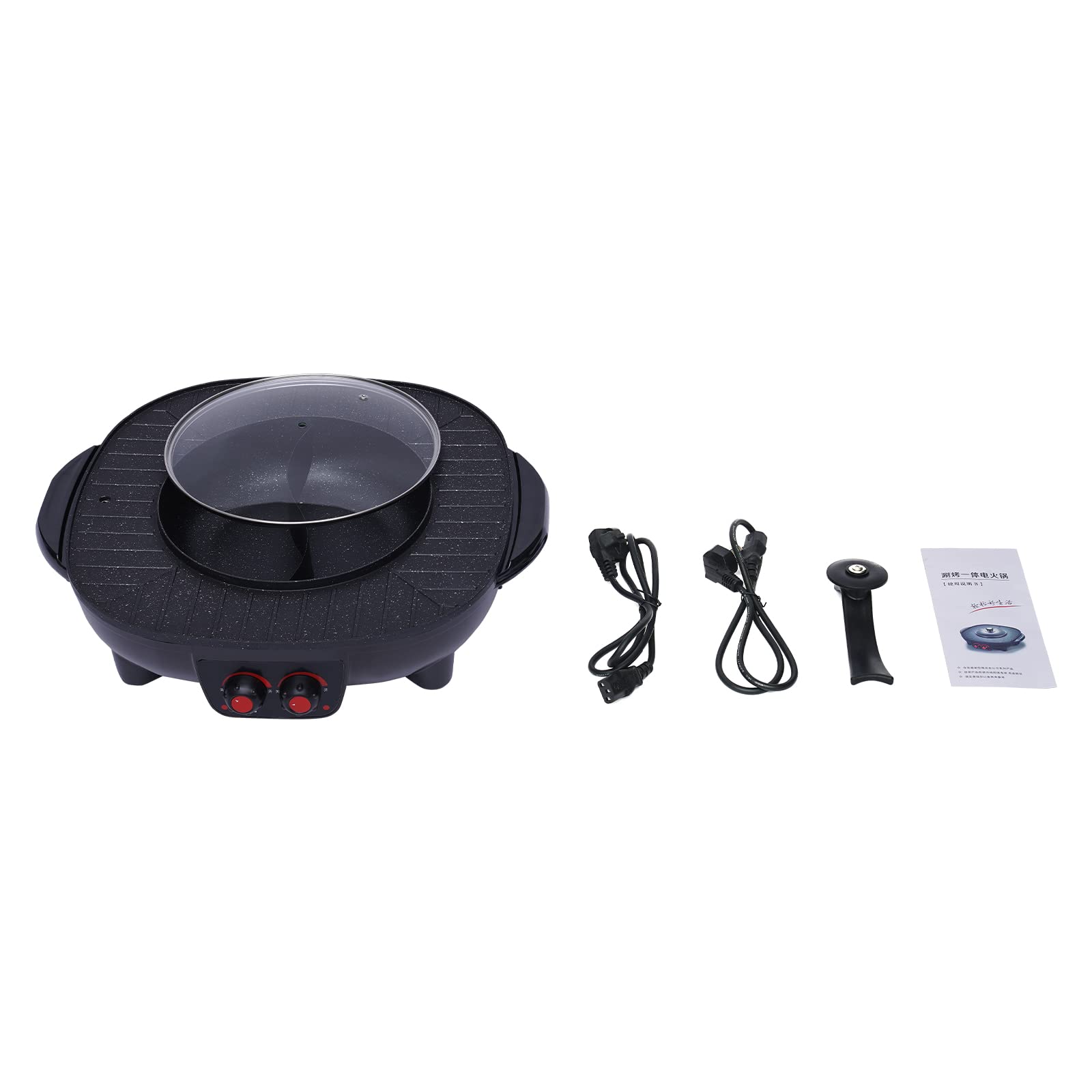 Pot de Fondue Party Food et Gril de Table Électrique Hot Pot et Gril Électrique 2 en 1 - Gril BBQ Coréen Électrique d'Indoor - Barbecue - Fondue - Raclette Pour 5-6 Personnes - 220V - 2000W