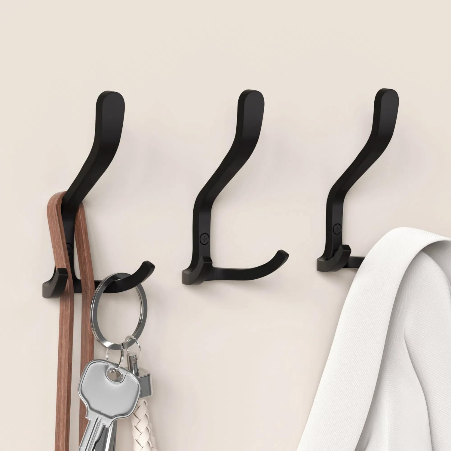 Heavy Duty Wall Mount Hooks - Black Wall Hooks for Hanging Coats, Hold Up to 50 LBS, Coat Hooks for Bathroom, Bedroom, and Entryway, 5 Pack