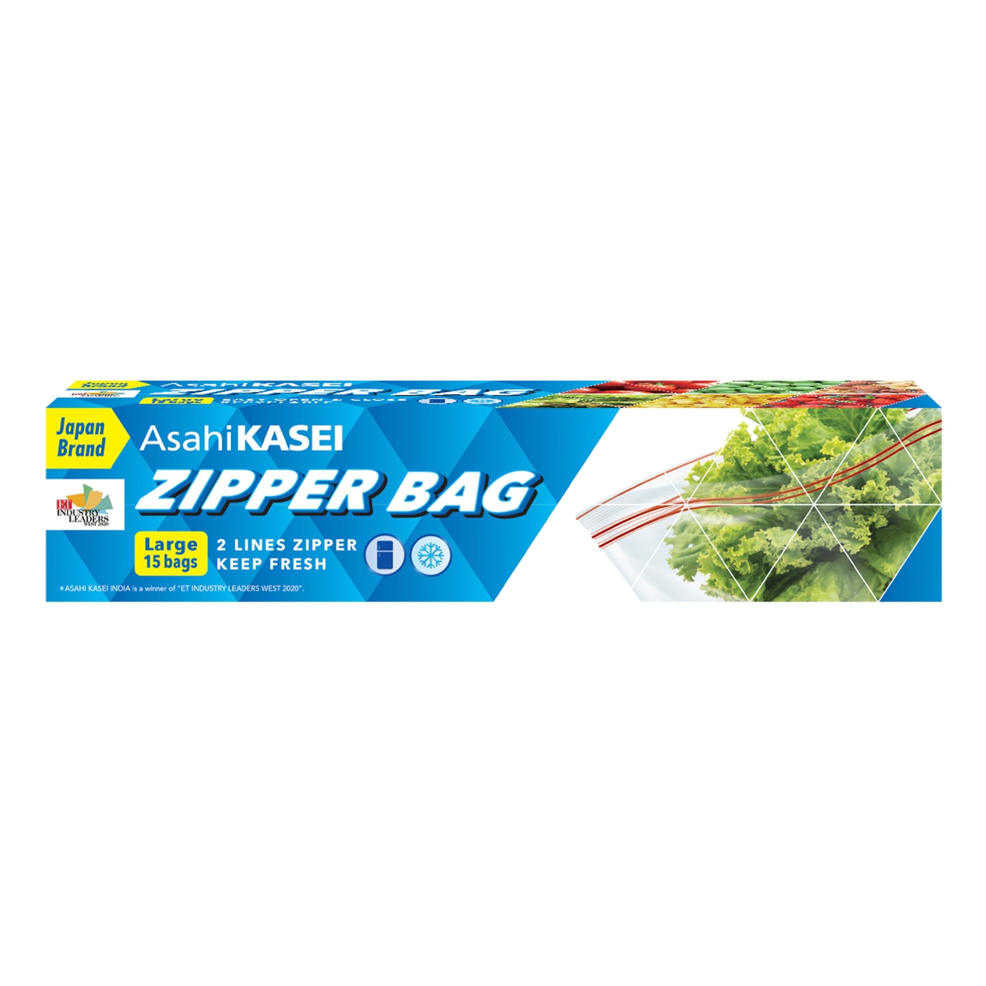 Asahi Kasei Large Zipper Bag | 15 Bags | 100% Leak-Proof | Double Zipper Lock | Reusable & Washable | Keeps Food Fresh | Imported from Japan