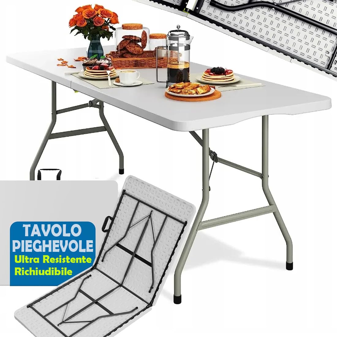 Tavolo Pieghevole Homelux In Resina - 122x61x74 Cm, Multicolore, Leggero E Pratico
