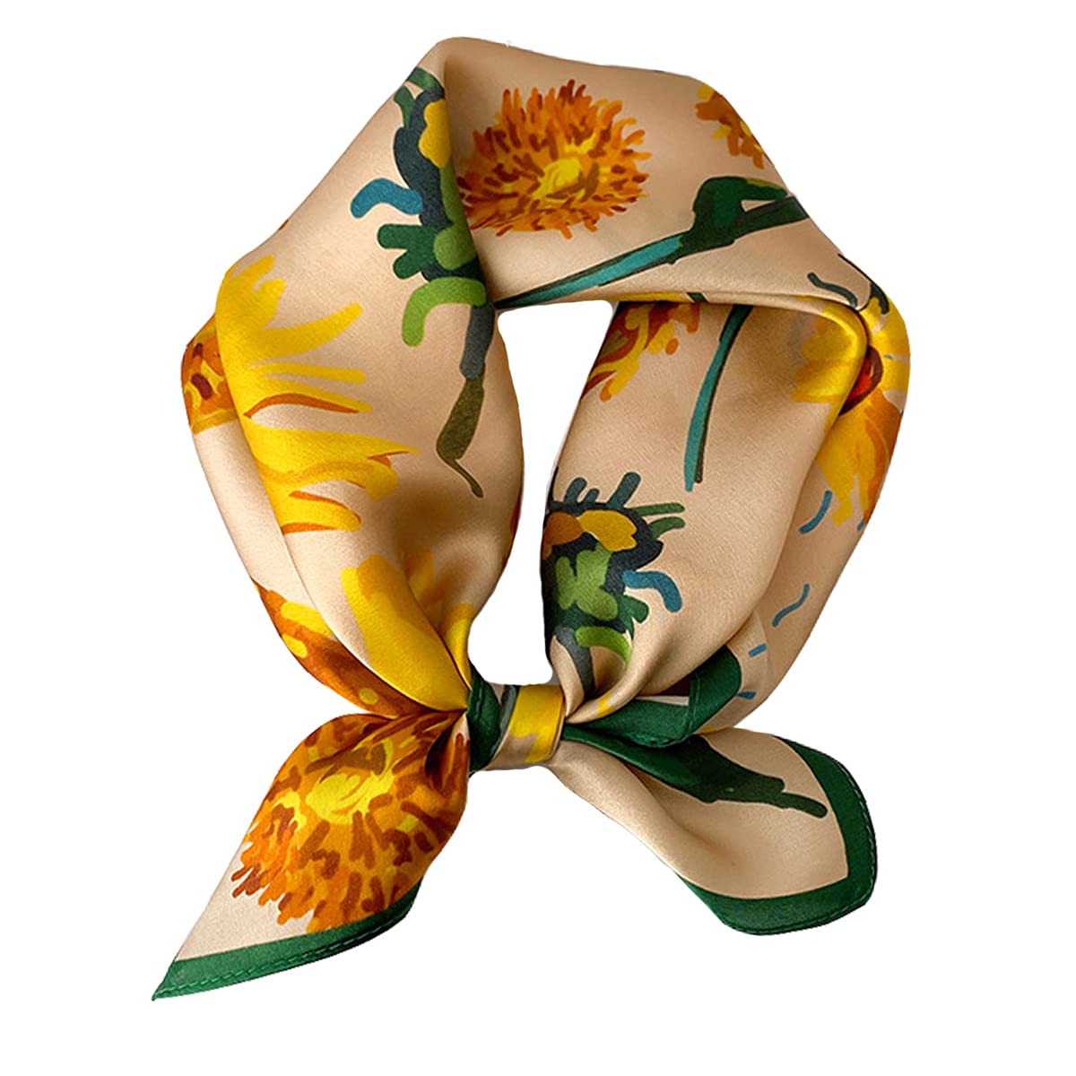 Aufeel Women's 100% Pure Mulberry Silk Small Square Scarf - Neckerchief Women - Silk Headscarf - 21' x 21' Daisy