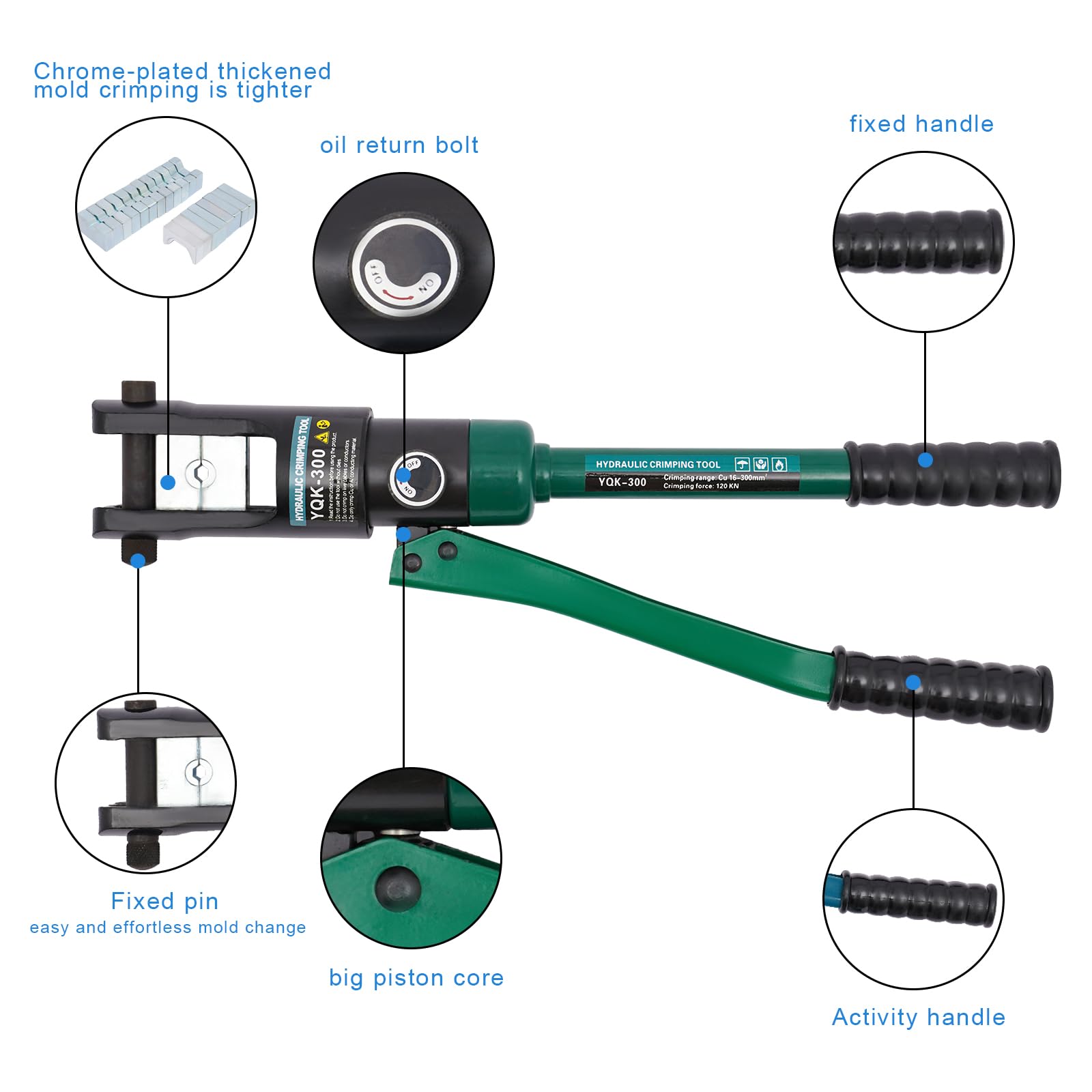 OUKANING Crimpadora hidráulica profesional 120KN, 11 matrices, incluye maletín, cabezal giratorio de 180° para terminales de cable y casquillos de cable, alicates de acero CR45 contra fugas de aceite