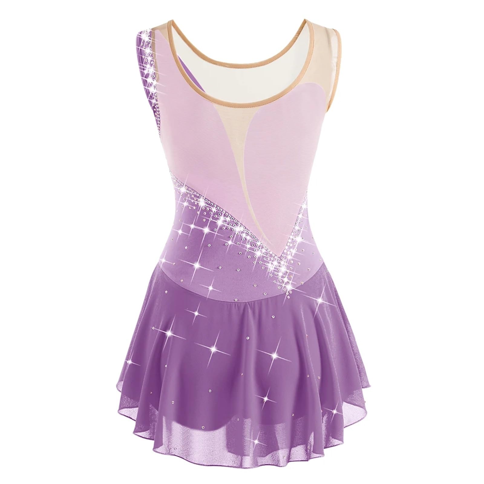 Vestido De Patinaje Artístico Sin Mangas For Mujer, Ropa De Competición(Púrpura,L)