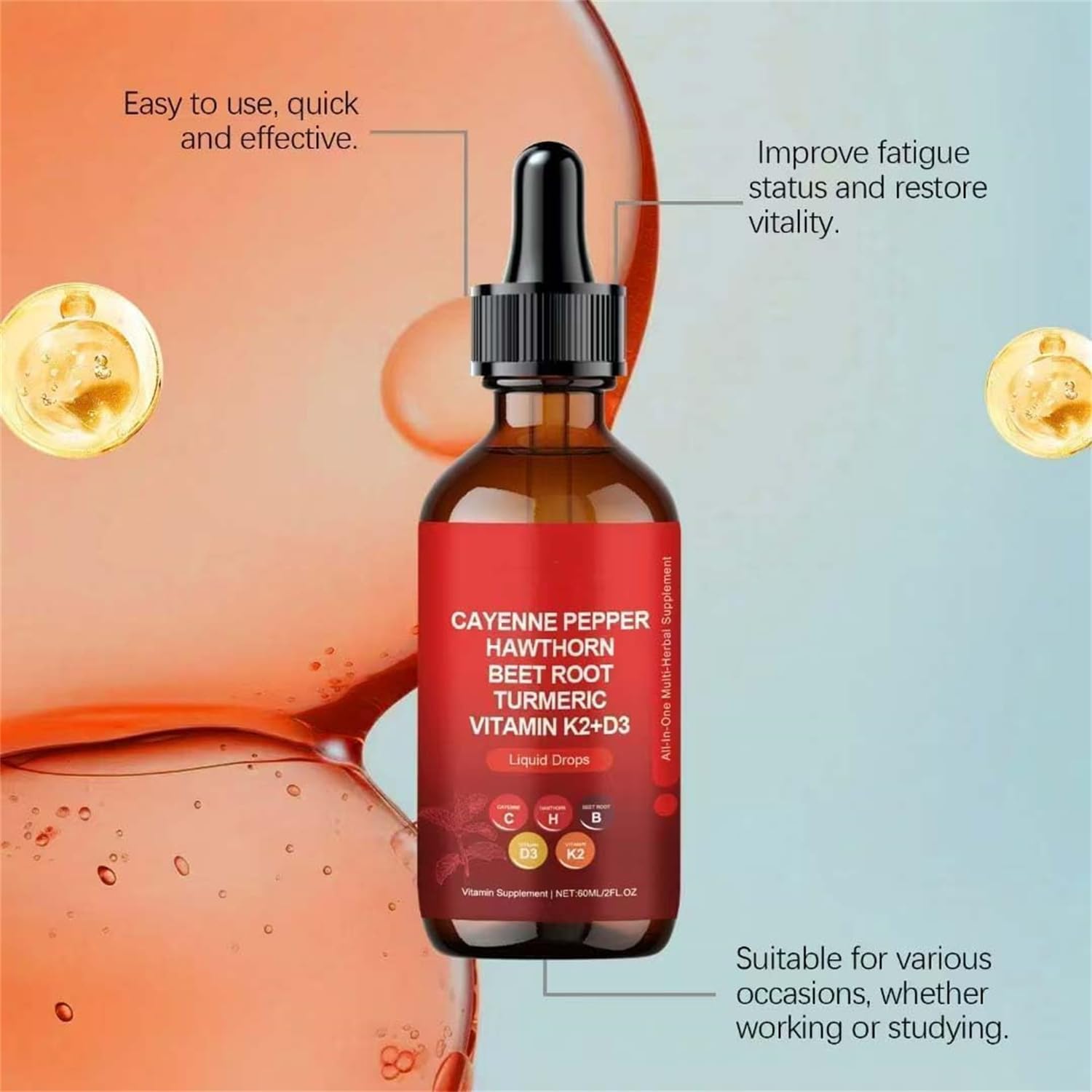 Aeluro Cayenne Drops, Aeluro Cayenne Pepper Drops, Extracto de pimienta de Cayena, Gota de pimienta de Cayena, Gota líquida natural de pimienta de Cayena, impulso del metabolismo, fórmula suave (3)