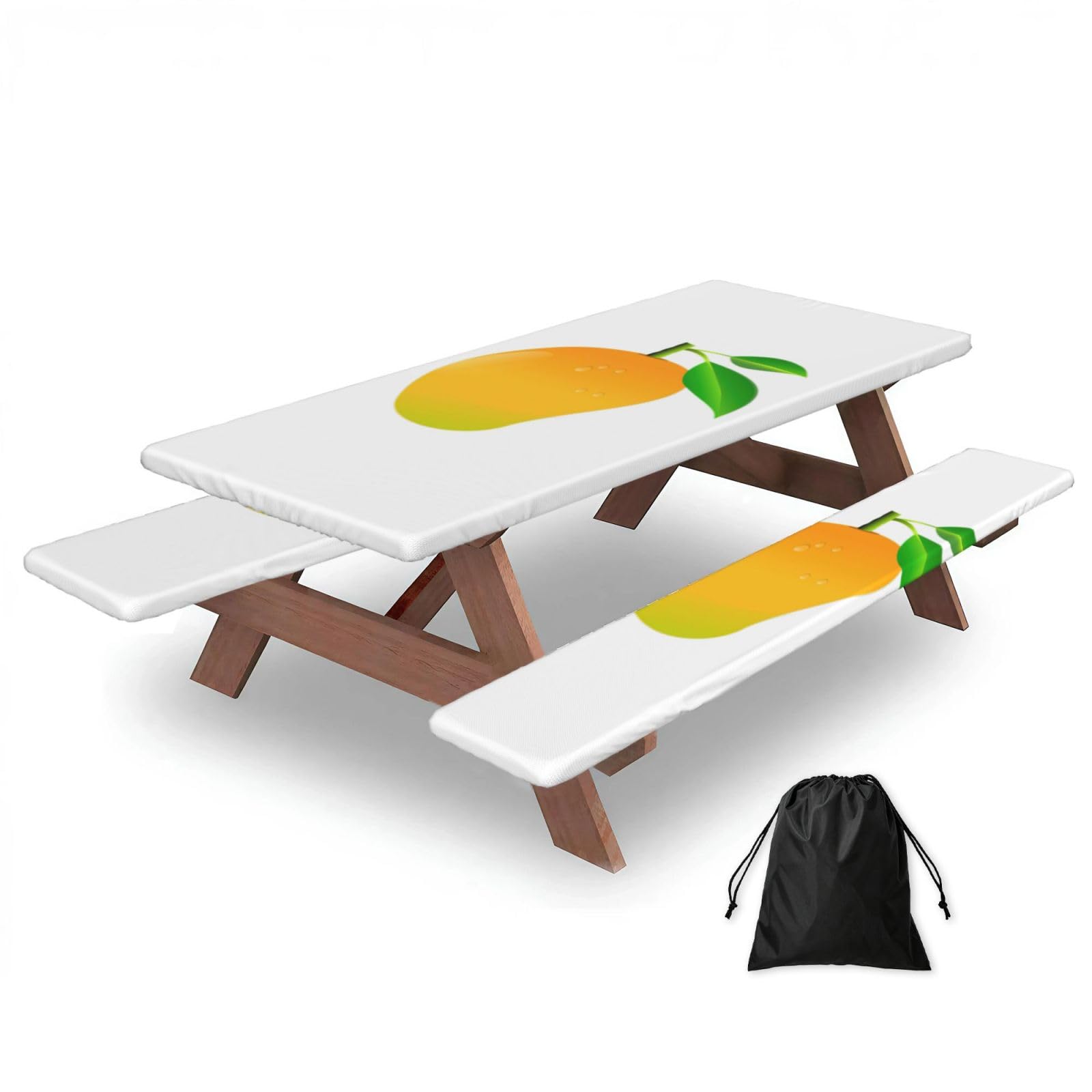 Duwaa Black Mango Print 183Cm Picnic Table Cover With Bench Covers, Waterproof Elastic Tablecloth Set For Outdoor