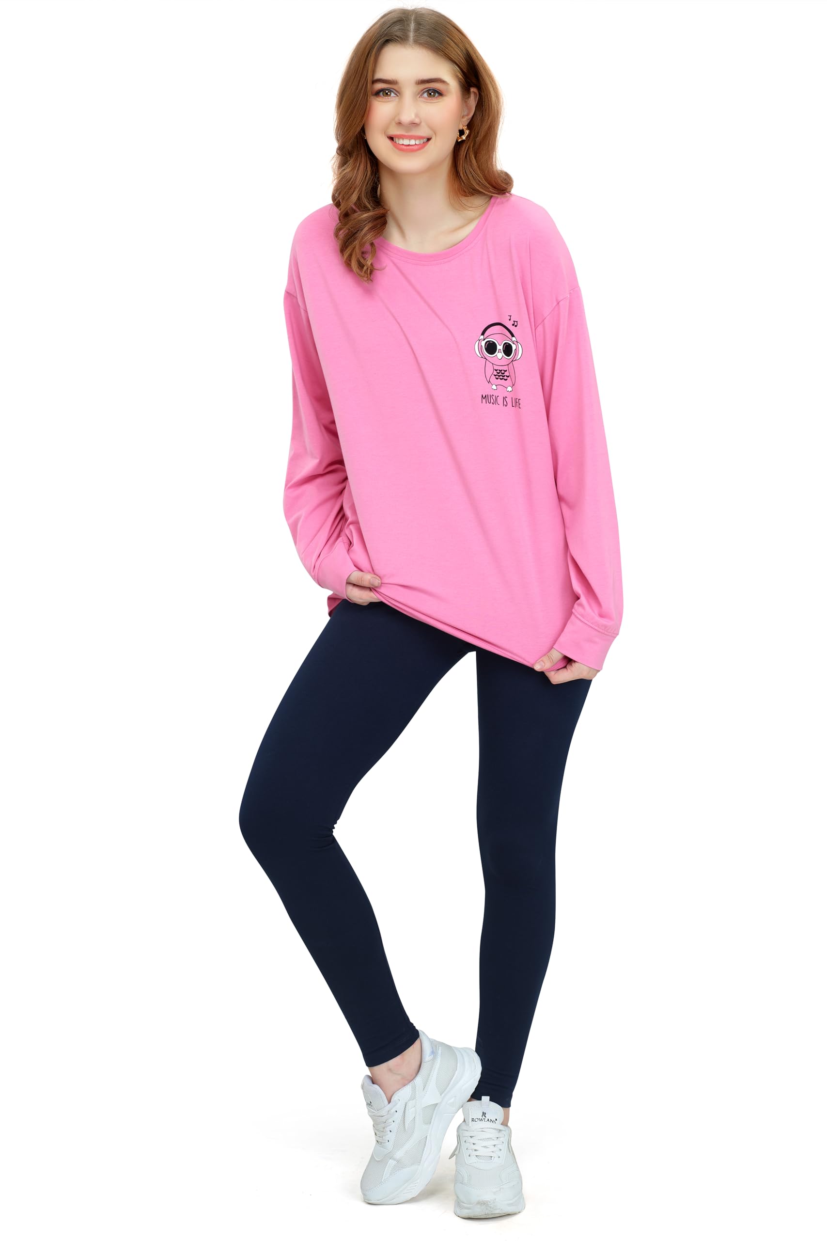 Women's Cotton Lycra Back Printed Relaxed Night Suit Set Of Top & Leggings-image-4