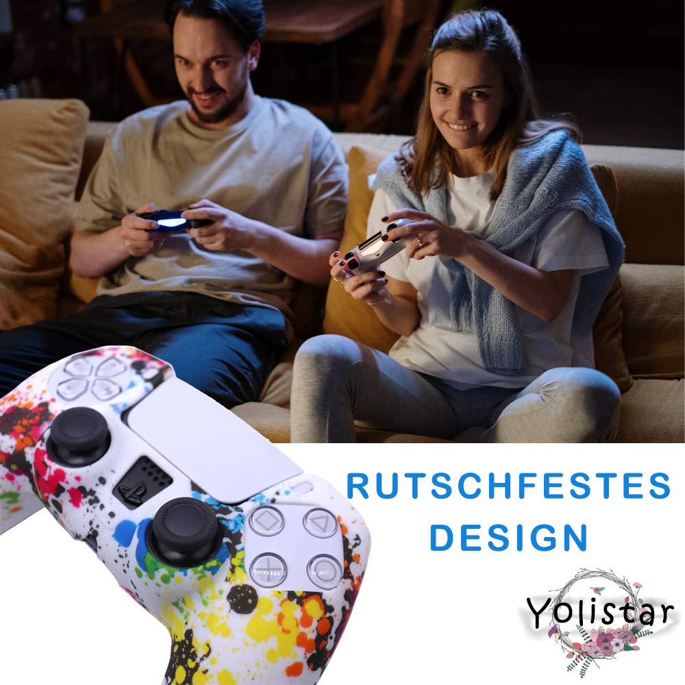 Yolistar - Carcasa para mando PS5 DualSense, funda de silicona flexible sin límite x 1 (blanco Camuflaje) con 4 asas de pulgar compatible con Sony Playstation 5