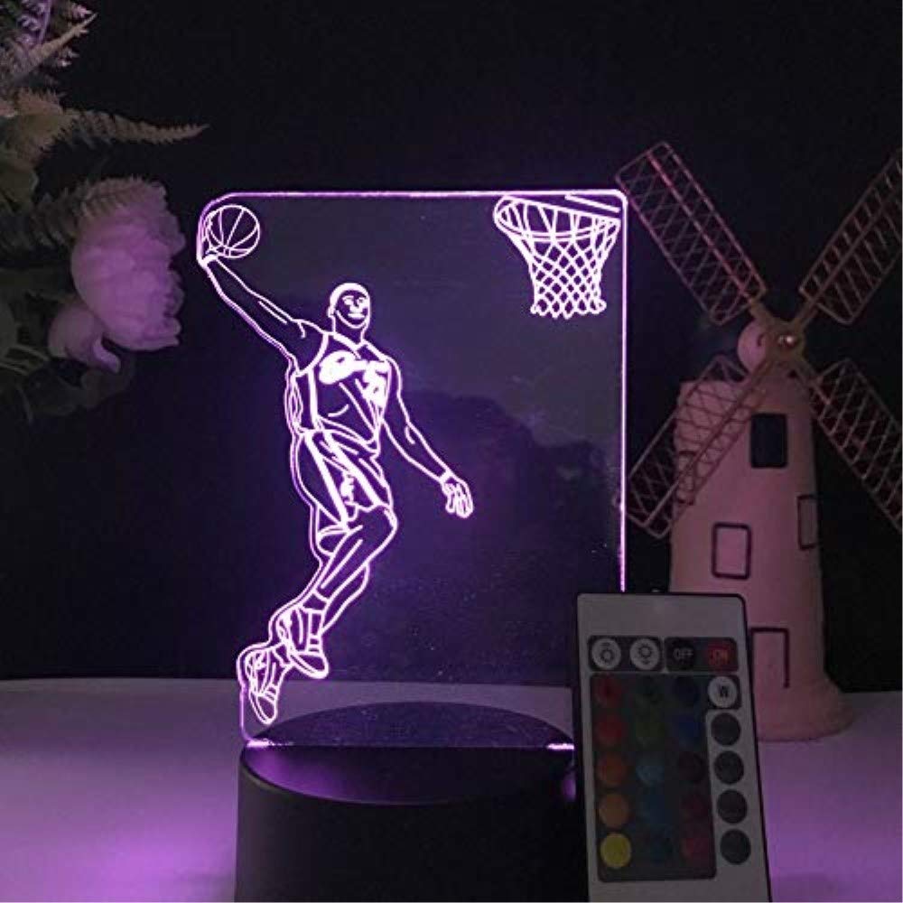 XIEHE 3D Illusion LED Night Light,16 Colors Gradual Changing Touch Switch USB Table Lamp or Home Decorations (Remote Control，Basketball Light